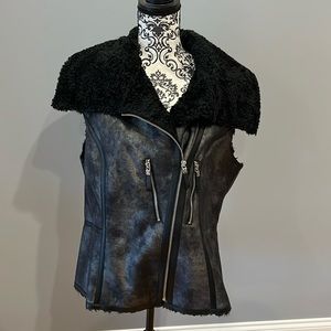 Faux black/silver leather vest with Sherpa style lining